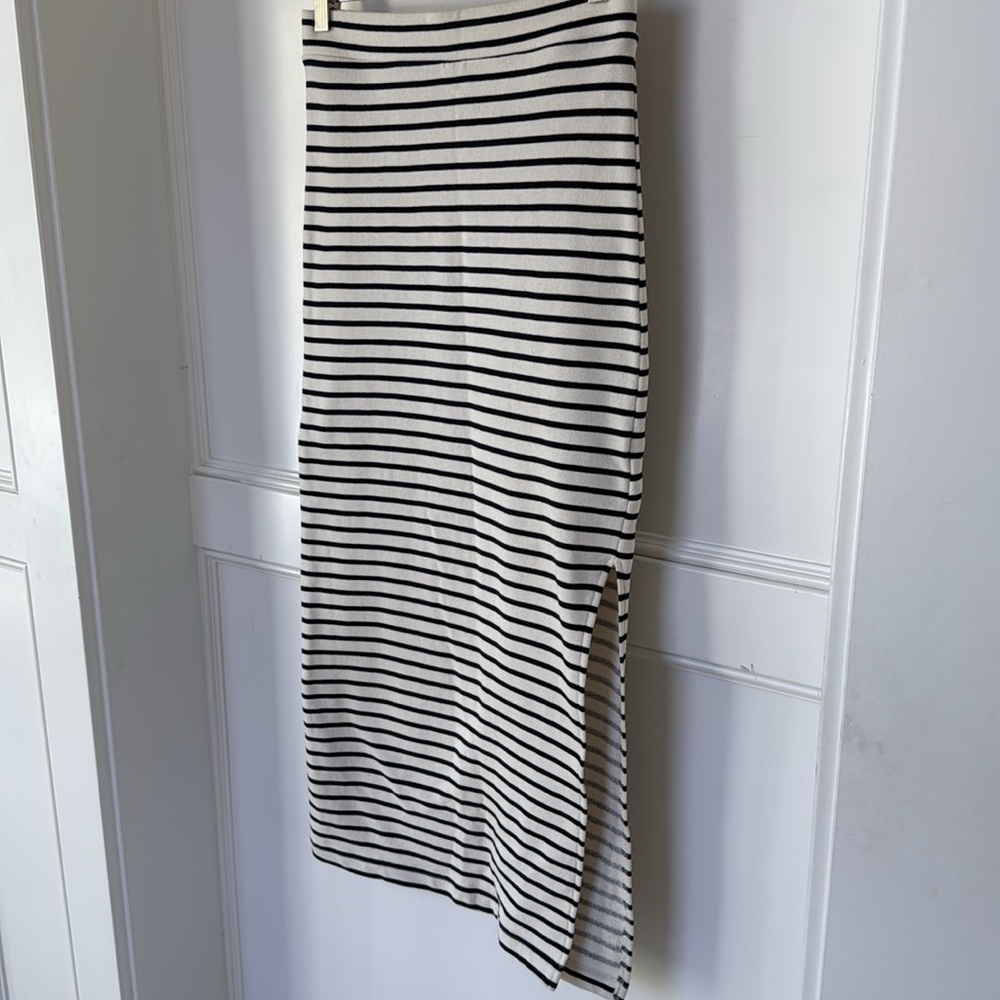 Splendid Whitney Stripe Terry Cotton Maxi Skirt Womens Small Cream and Black - Picture 4 of 11